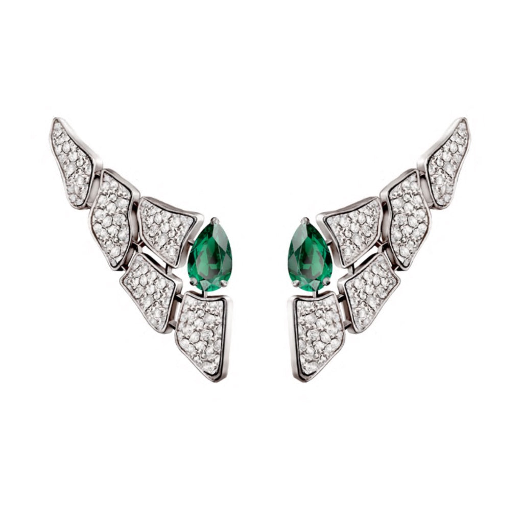 SKIN EMERALD FULL DIAMOND SET EARRINGS WHITE GOLD | Earring | choker, crocodream, diamonds, earring, emeralds, skin | ORLOV