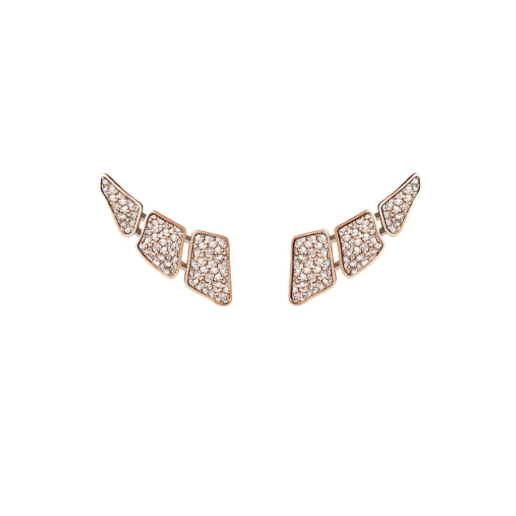 SKIN FULL DIAMOND SET EARRINGS 3 ELEMENTS ROSE GOLD | Earring | 18K rose gold, crocodream, diamonds, earring, skin | ORLOV