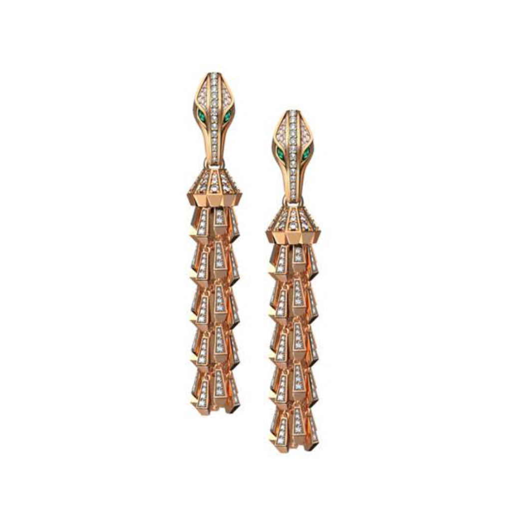 SPIKE TASSEL EARRINGS FULL DIAMOND SET ROSE GOLD | Earring | 18K rose gold, crocodream, diamonds, earring, spike, tassel | ORLOV