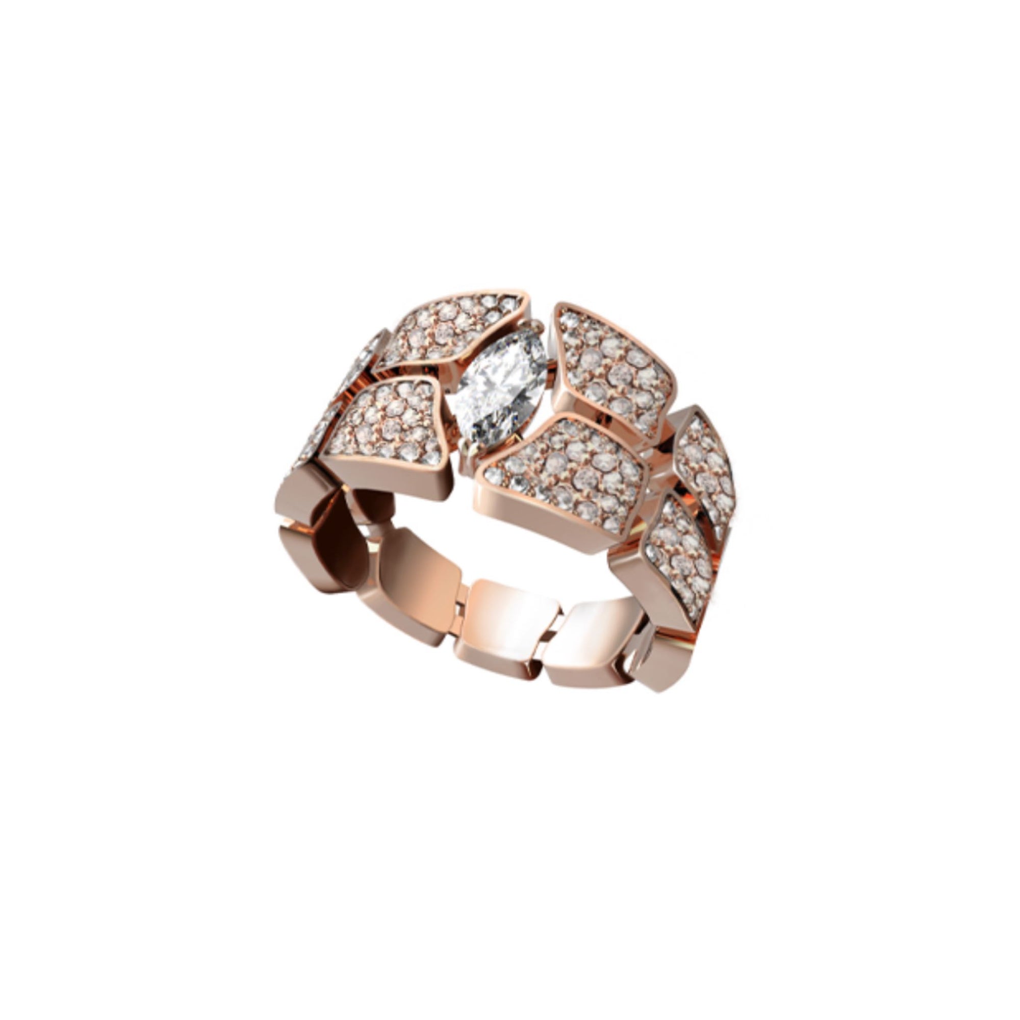 SKIN FULL DIAMOND SET RING ROSE GOLD | Ring | 18K rose gold, crocodream, diamonds, marquise, ring, skin | ORLOV