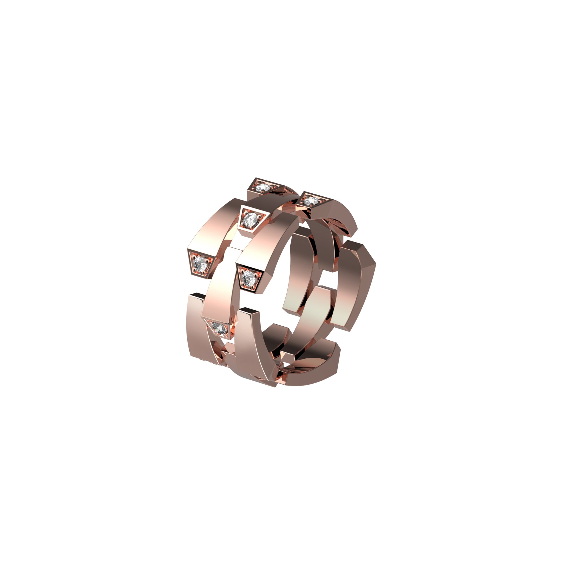 SPIKE 3ROW DIAMOND RING ROSE GOLD | Ring | 18K rose gold, 3row, crocodream, diamonds, light diamond set, Ring, spike | ORLOV