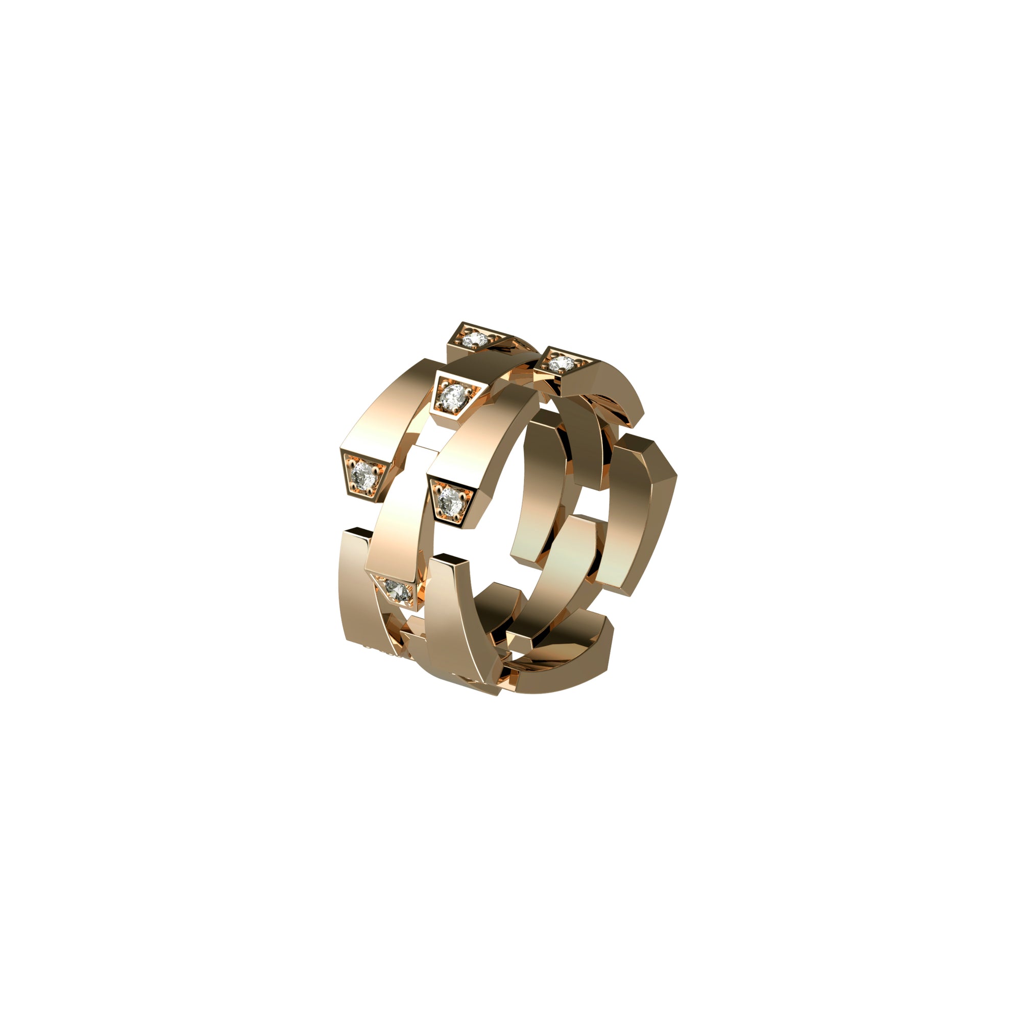 SPIKE 3ROW DIAMOND RING YELLOW GOLD | Ring | 18K yellow gold, 3row, crocodream, diamonds, light diamond set, Ring, spike | ORLOV