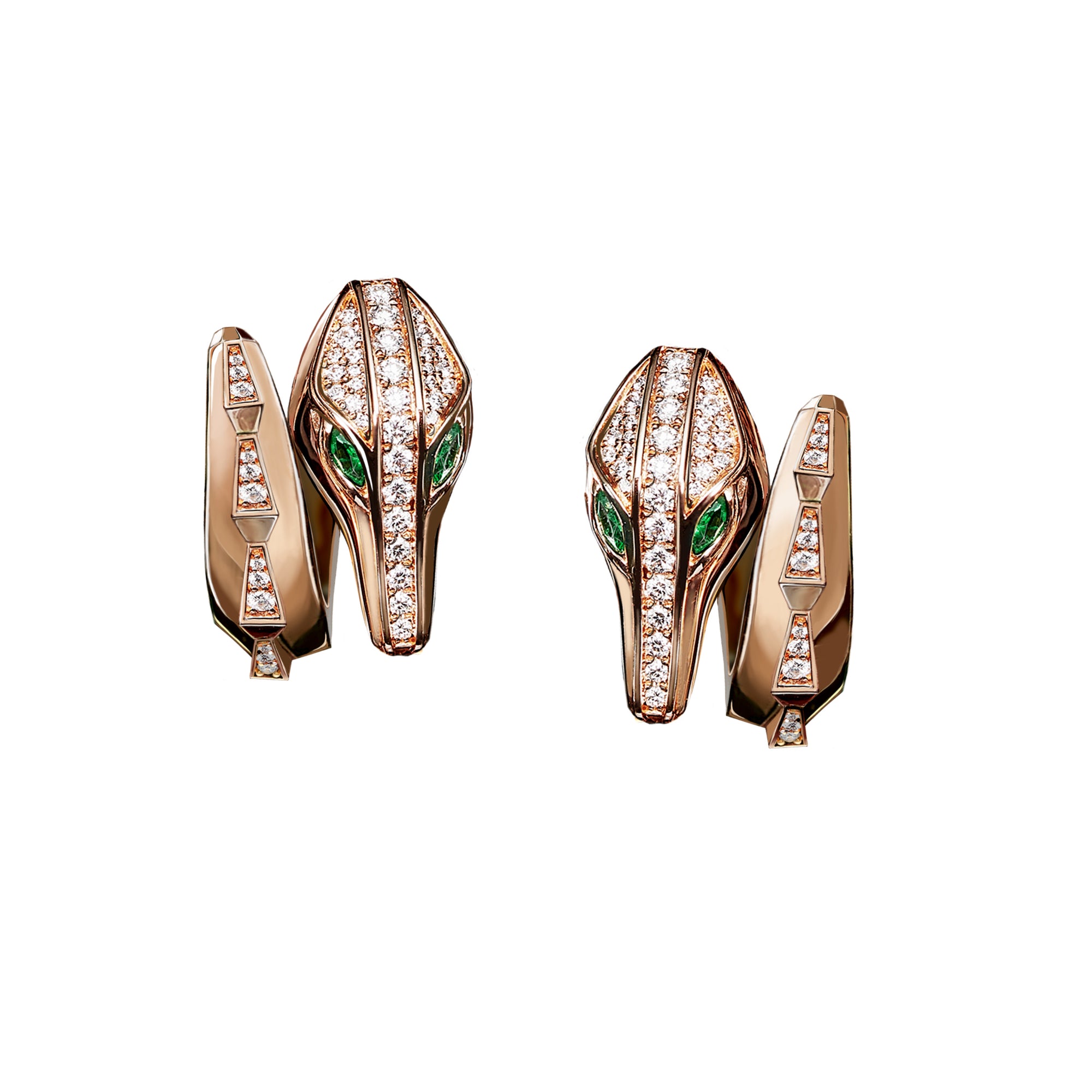 SIGNATURE SPIKE CROCO HALF SET DIAMOND EARRINGS ROSE GOLD | Earring | 18K rose gold, croco, crocodream, diamonds, earring, earrings, emerald, signature, spike | ORLOV