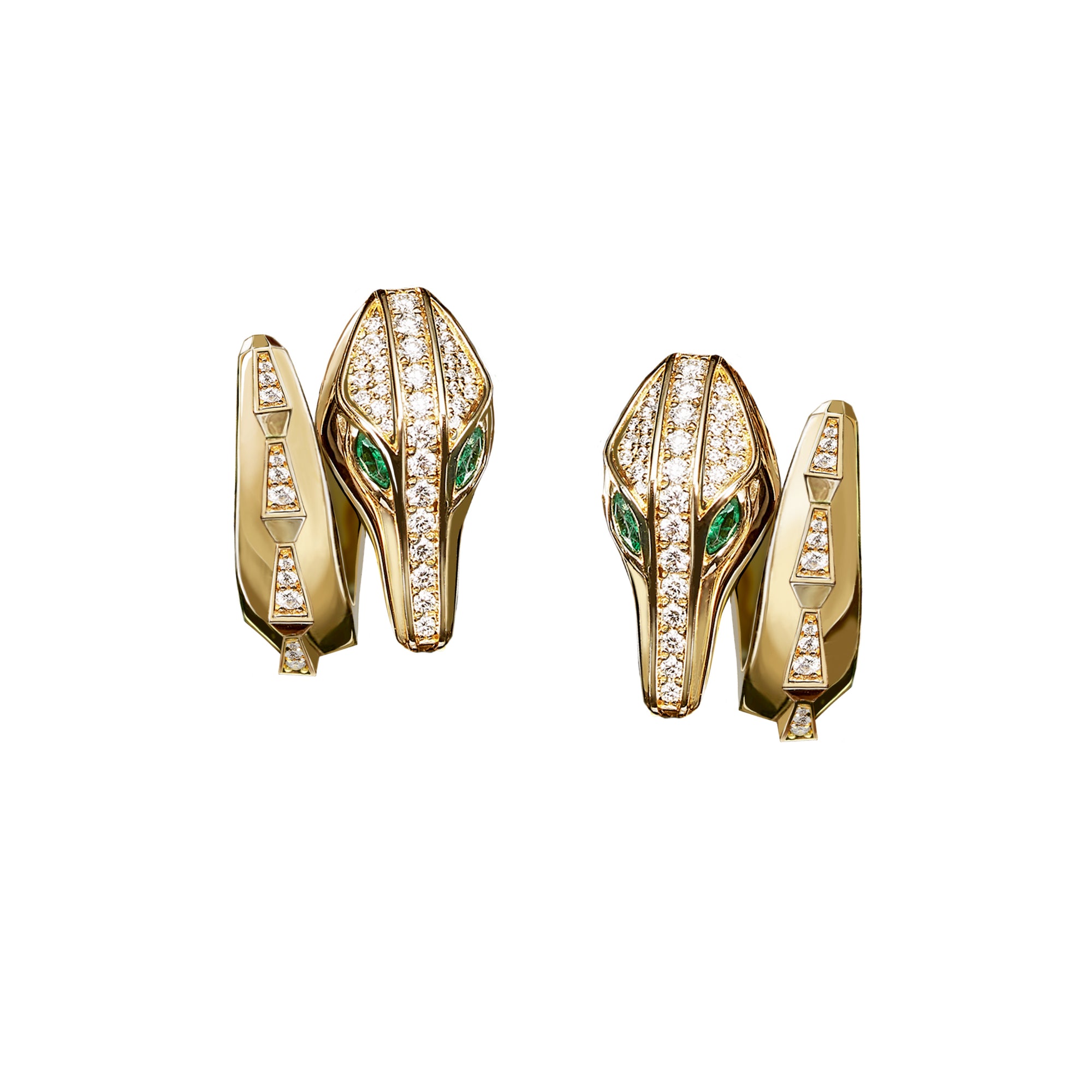 SIGNATURE SPIKE CROCO HALF SET DIAMOND EARRINGS YELLOW GOLD | Earring | 18K yellow gold, croco, crocodream, diamonds, earring, earrings, emerald, signature, spike | ORLOV