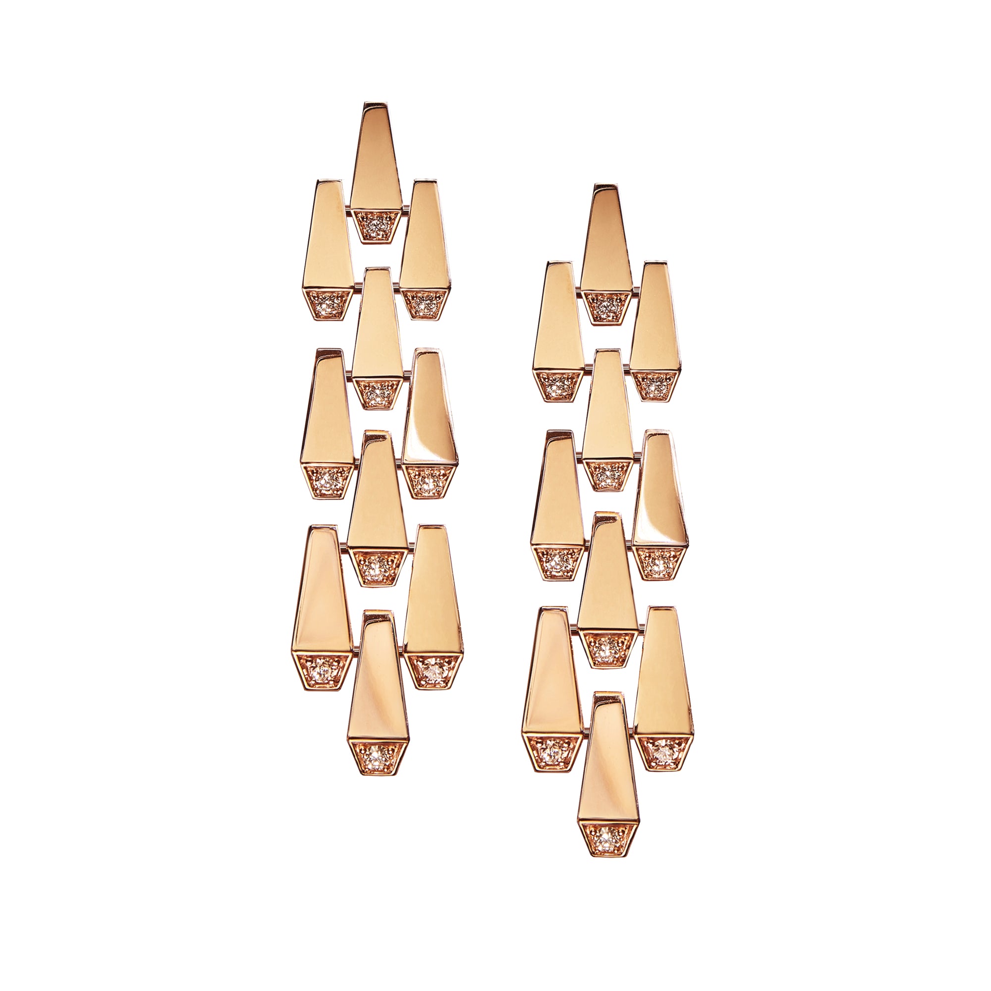 SPIKE DIAMOND EARRINGS LONG ROSE GOLD | Earring | 18K rose gold, 3row, crocodream, diamonds, earring, spike | ORLOV