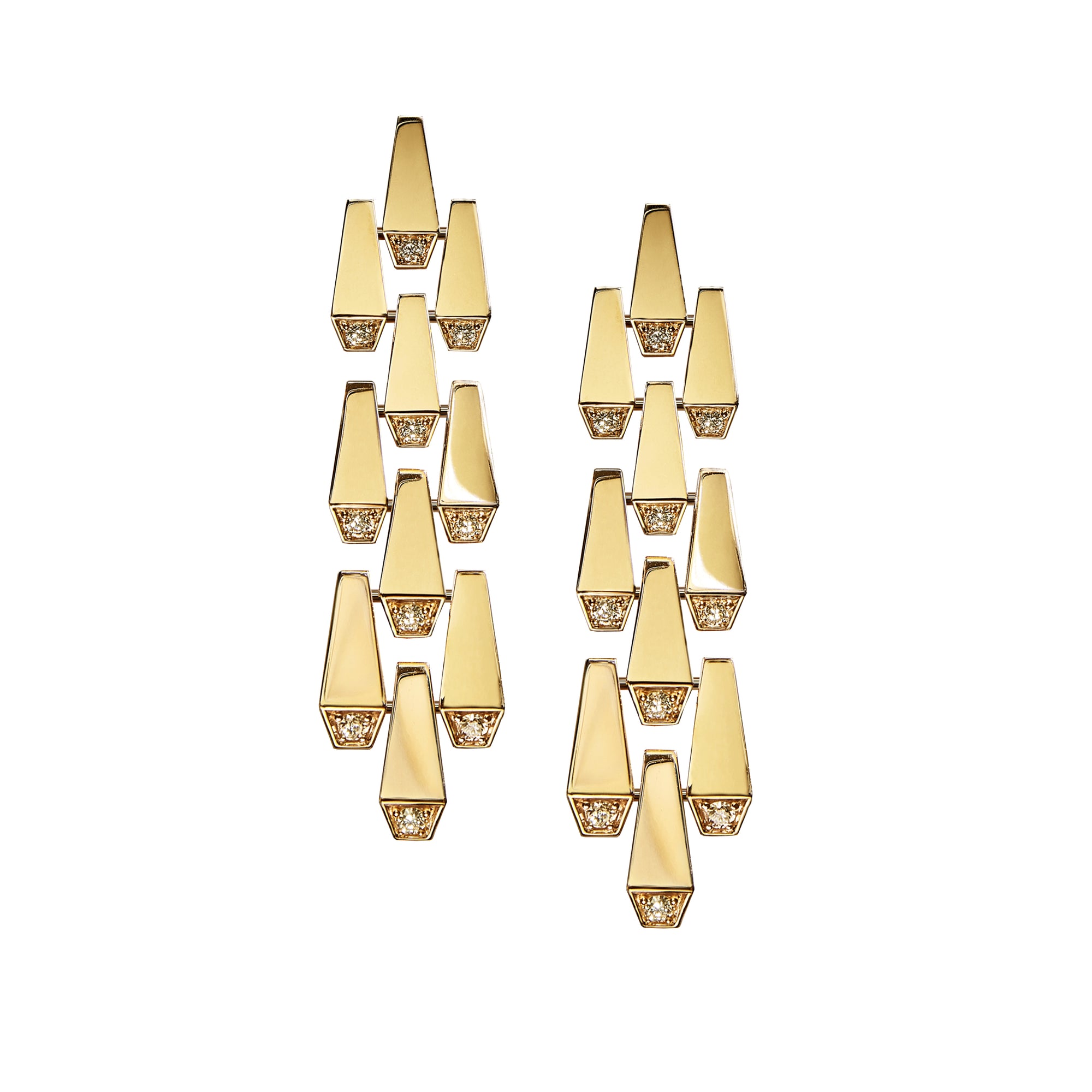 SPIKE DIAMOND EARRINGS LONG YELLOW GOLD | Earring | 18K yellow gold, 3row, crocodream, diamonds, earring, spike | ORLOV