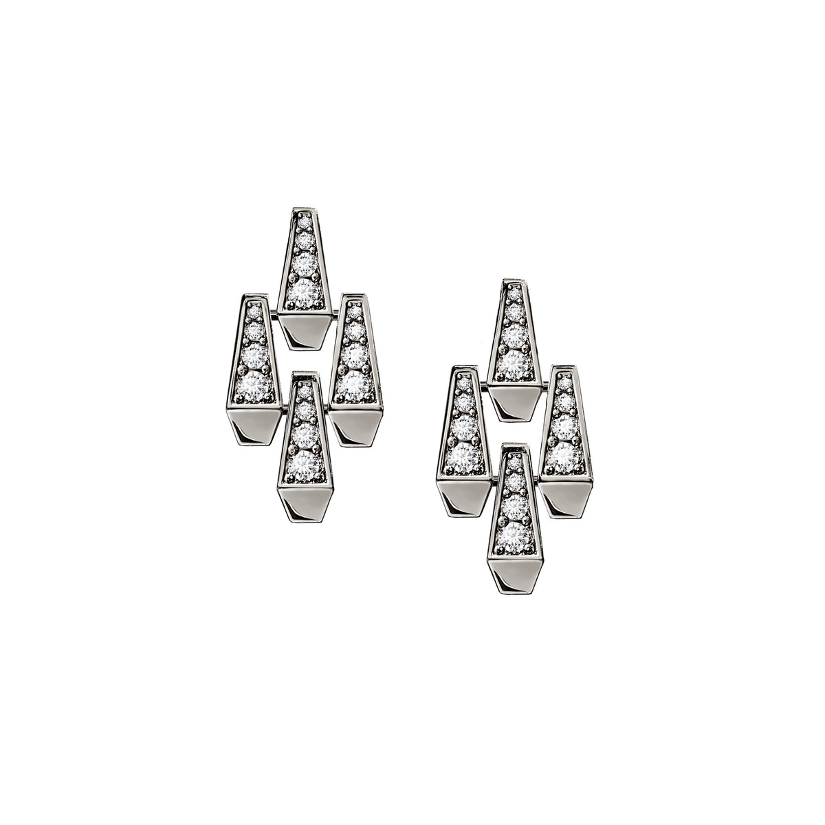 SPIKE LARGE 4 ELEMENTS FULL PAVÉ DIAMOND EARRINGS, WHITE GOLD