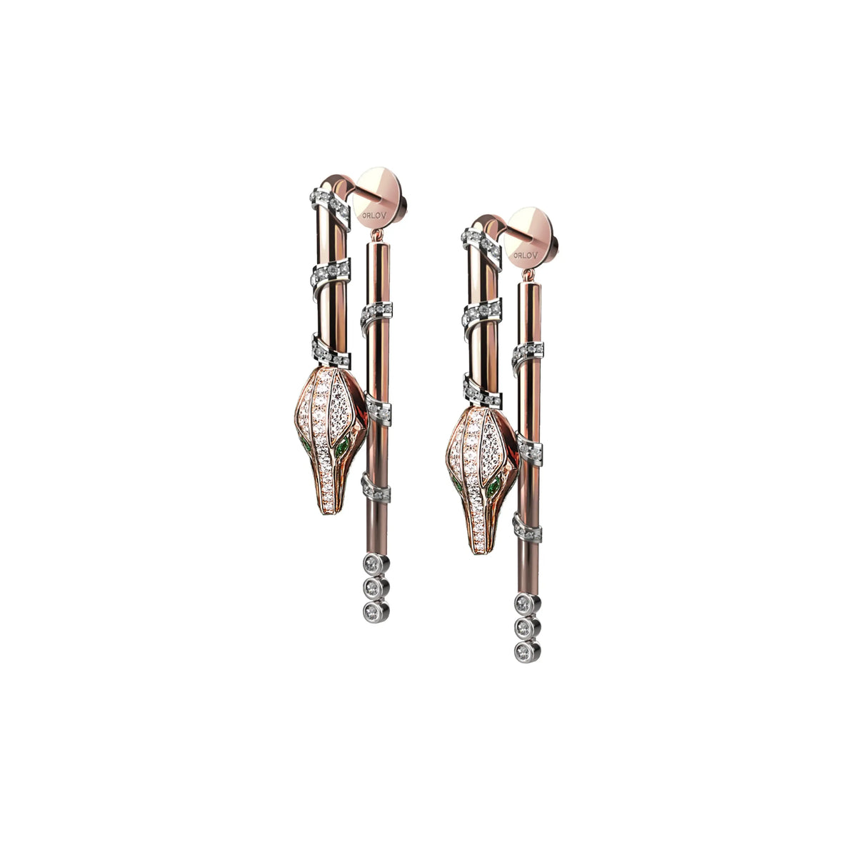 CARESSE DE CROCO DROP DIAMOND EARRINGS, ROSE GOLD ORLOV