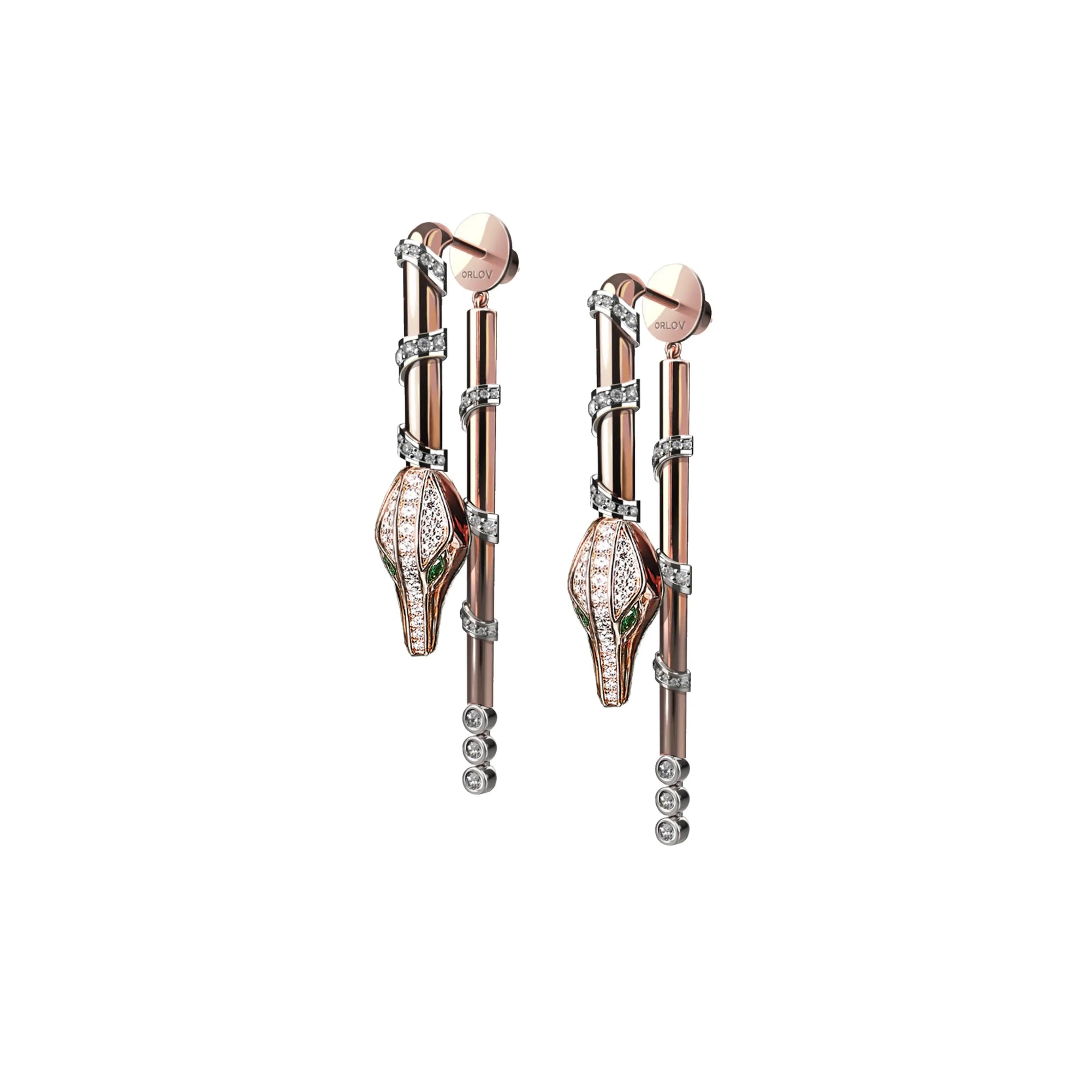 CARESSE DE CROCO DROP DIAMOND EARRINGS, ROSE GOLD ORLOV