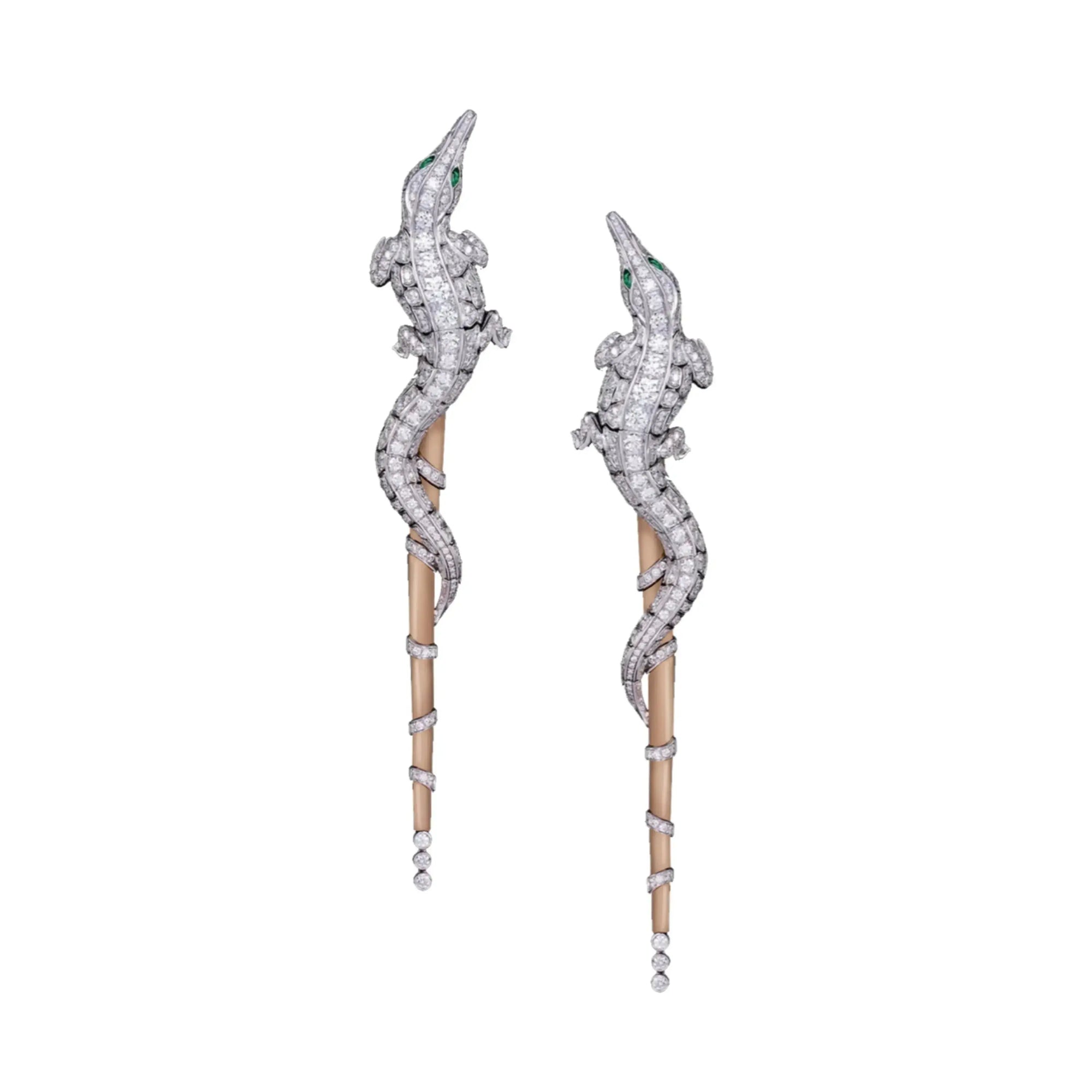 CARESSE DE CROCO FULL PAVE DIAMOND EARRINGS, WHITE AND ROSE GOLD ORLOV