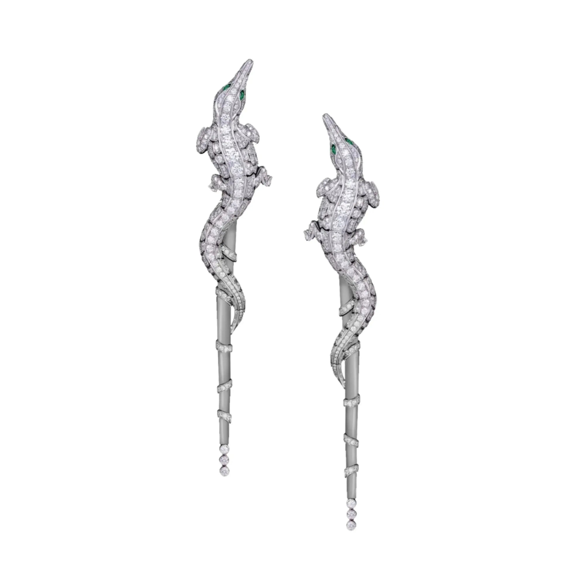 CARESSE DE CROCO FULL PAVE DIAMOND EARRINGS, WHITE GOLD ORLOV