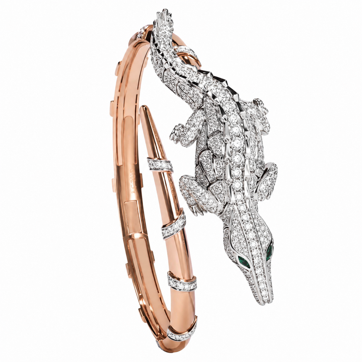 CARESSE DE CROCO LARGE FULL PAVE DIAMOND BRACELET, WHITE & ROSE GOLD
