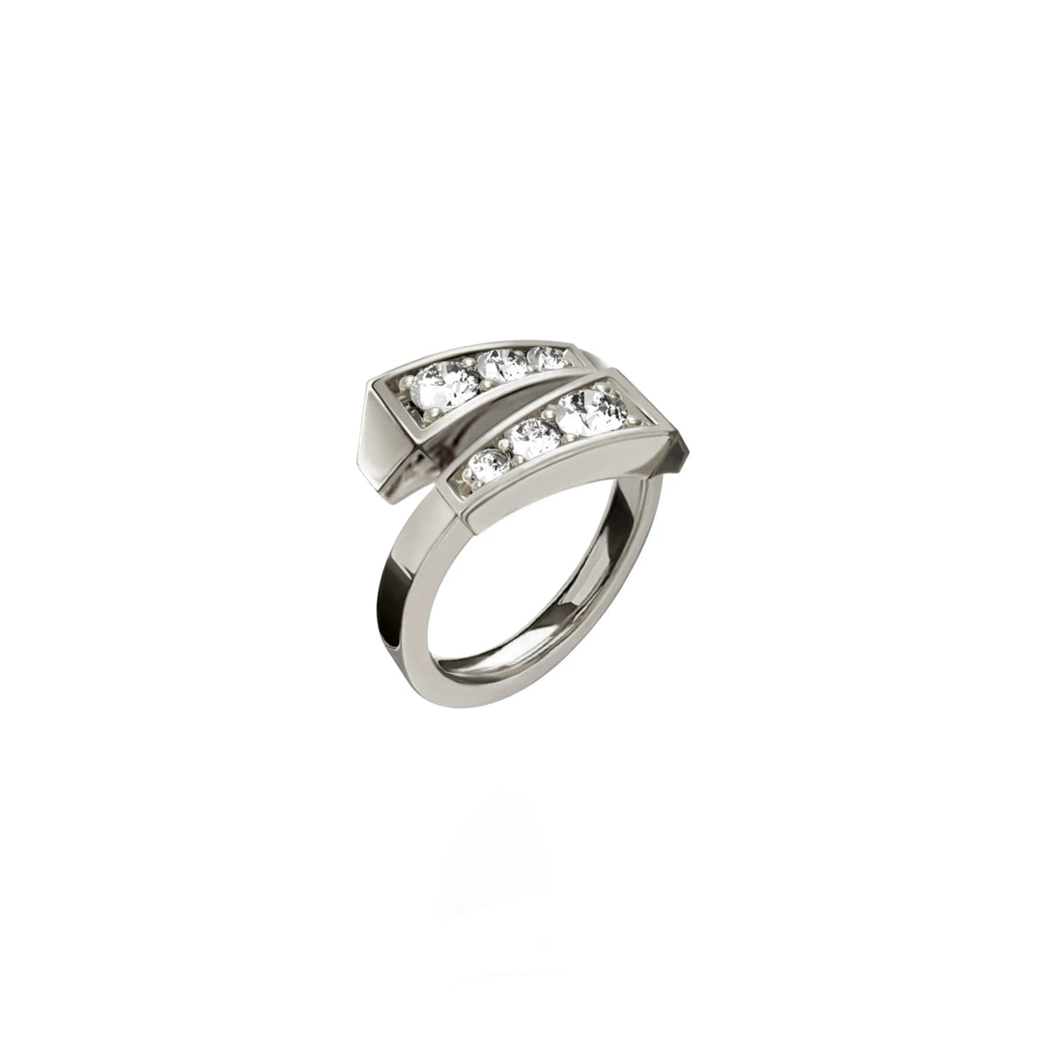 DOUBLE SPIKE ONE HALF DIAMOND SET RING WHITE GOLD | Ring | 18K white gold, crocodream, diamonds, double, meta-size-chart-size-guide-rings, one, ring, spike | ORLOV