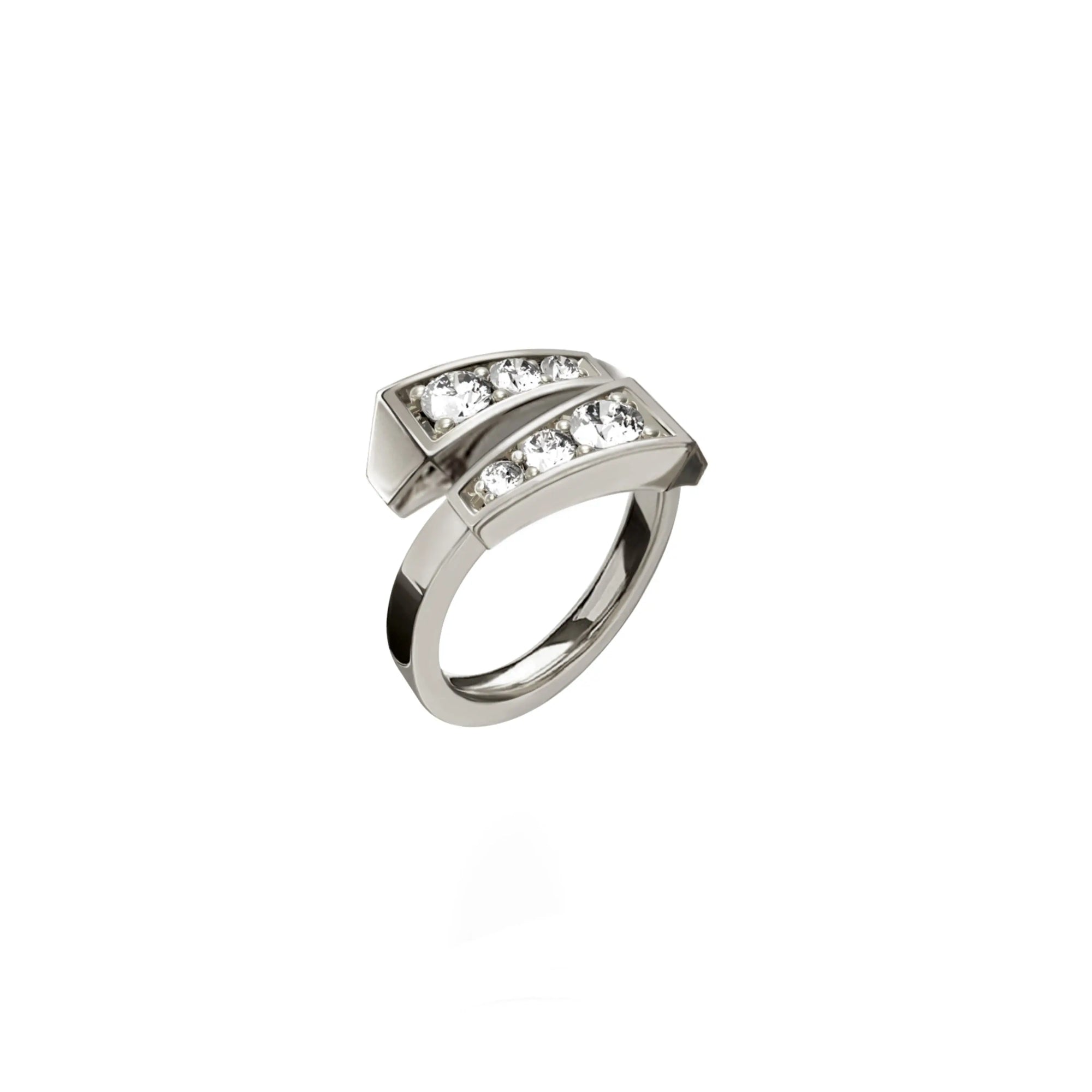 DOUBLE SPIKE ONE HALF DIAMOND SET RING WHITE GOLD | Ring | 18K white gold, crocodream, diamonds, double, meta-size-chart-size-guide-rings, one, ring, spike | ORLOV