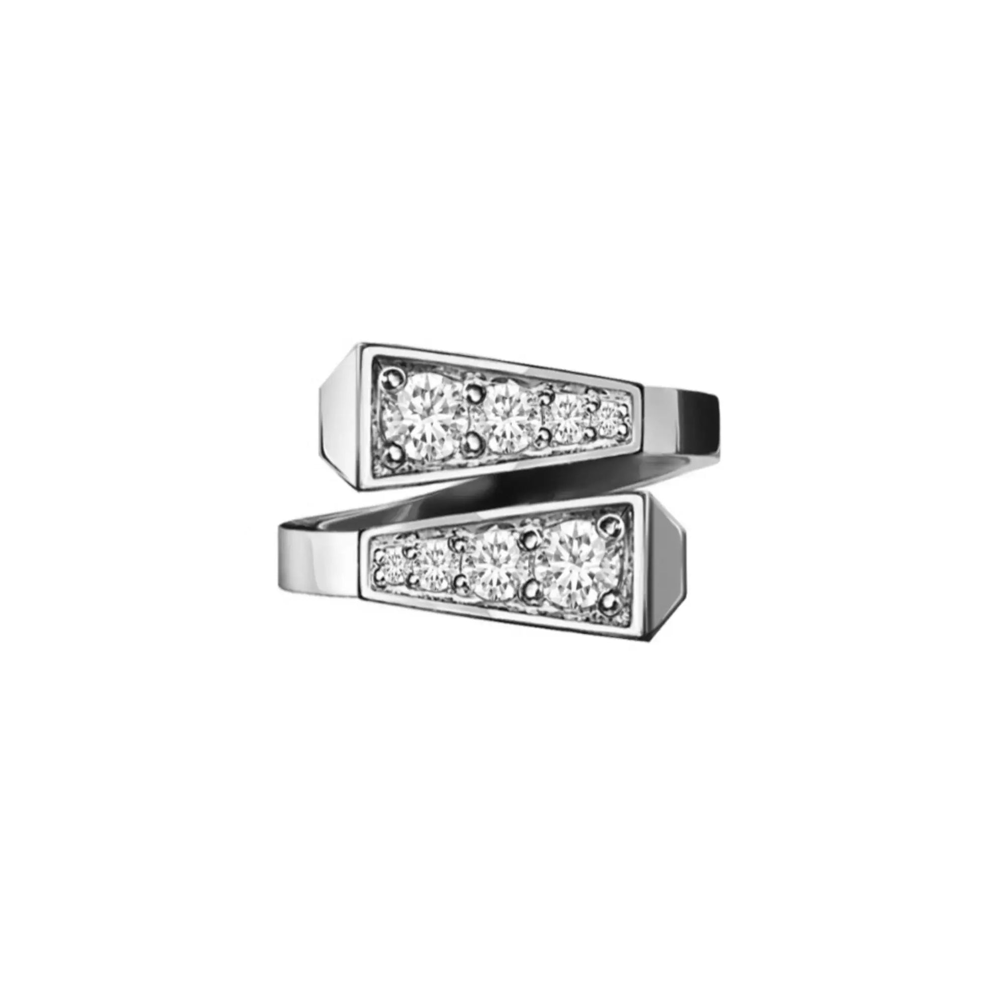 DOUBLE SPIKE ONE HALF DIAMOND SET RING WHITE GOLD | Ring | 18K white gold, crocodream, diamonds, double, meta-size-chart-size-guide-rings, one, ring, spike | ORLOV