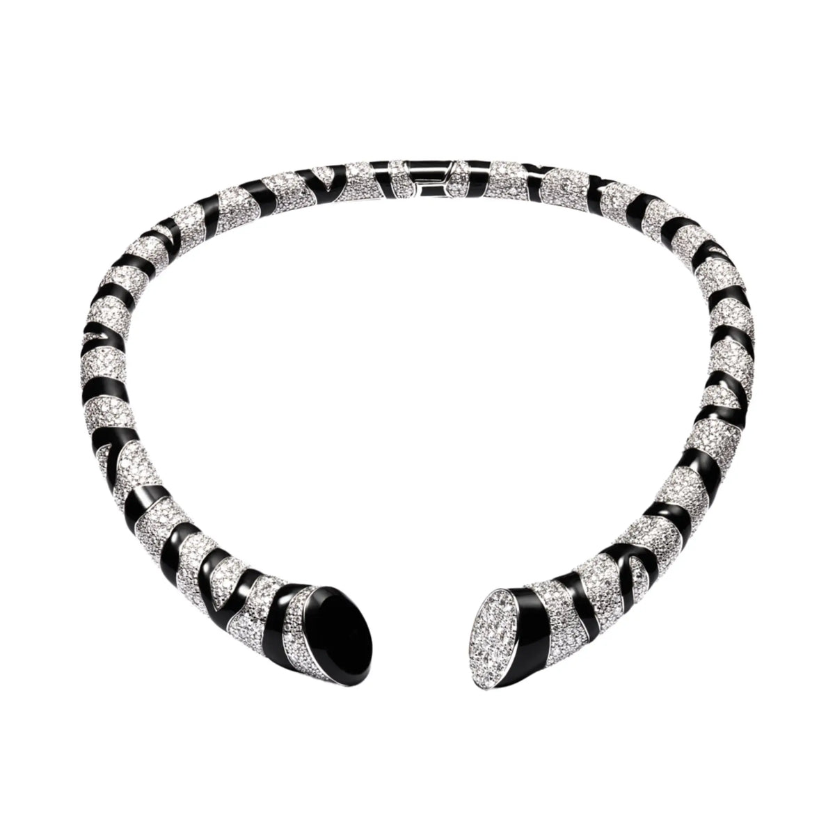 LA SAVANE FULL PAVE DIAMOND ONYX AND ENAMEL CHOKER, WHITE GOLD ORLOV