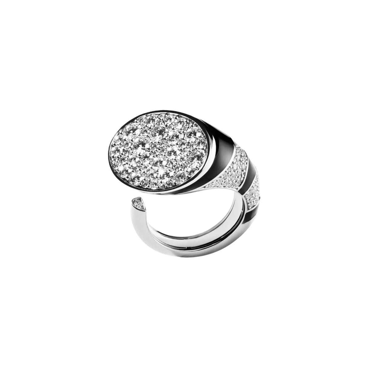 LA SAVANE FULL PAVE DIAMOND ONYX AND ENAMEL RING, WHITE GOLD ORLOV