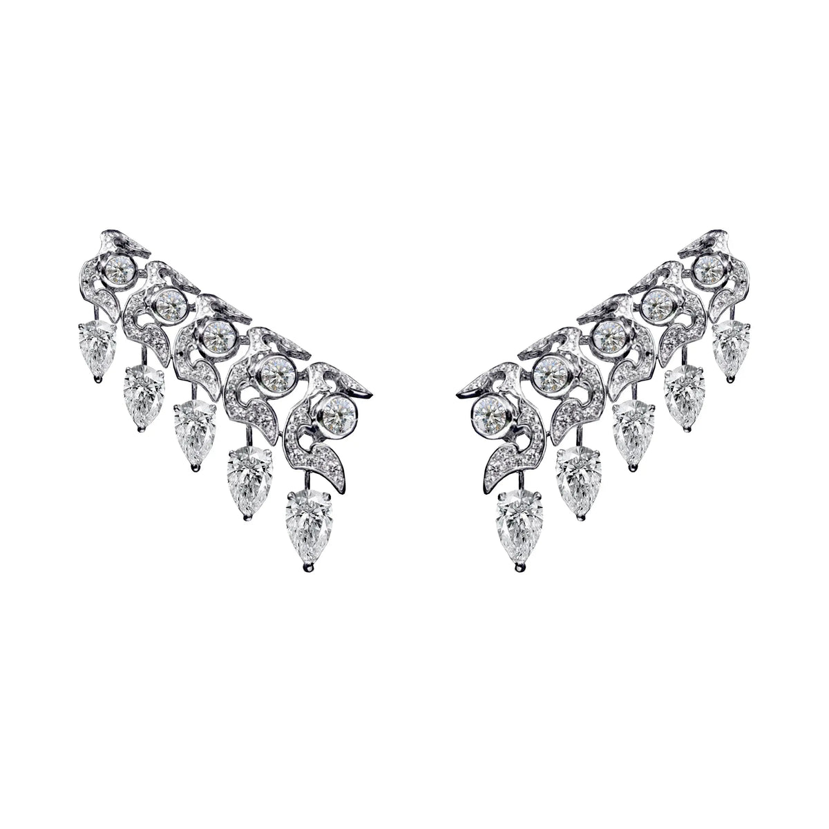 OPHIDIA FULL PAVE DIAMOND EARRINGS WITH 10 PEAR DIAMONDS, WHITE GOLD ORLOV