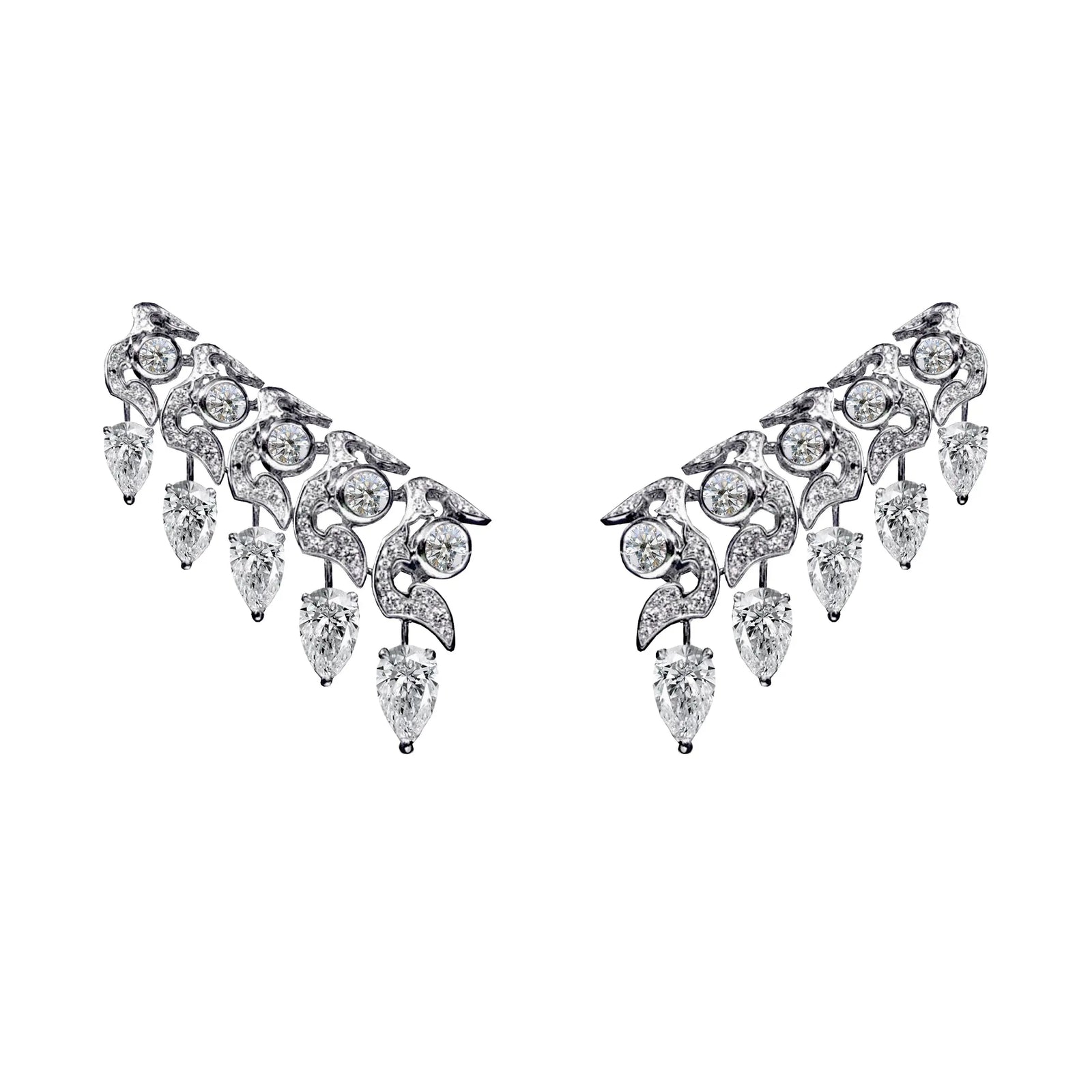 OPHIDIA FULL PAVE DIAMOND EARRINGS WITH 10 PEAR DIAMONDS, WHITE GOLD ORLOV