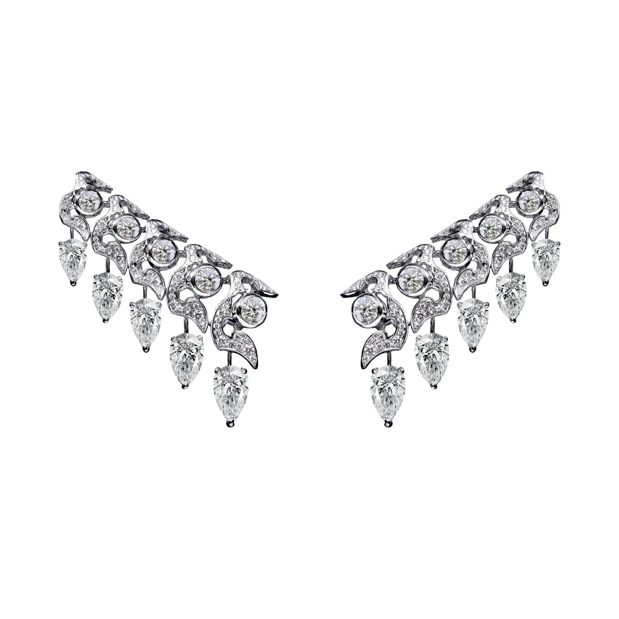 OPHIDIA FULL PAVE DIAMOND EARRINGS WITH 10 PEAR DIAMONDS, WHITE GOLD ORLOV