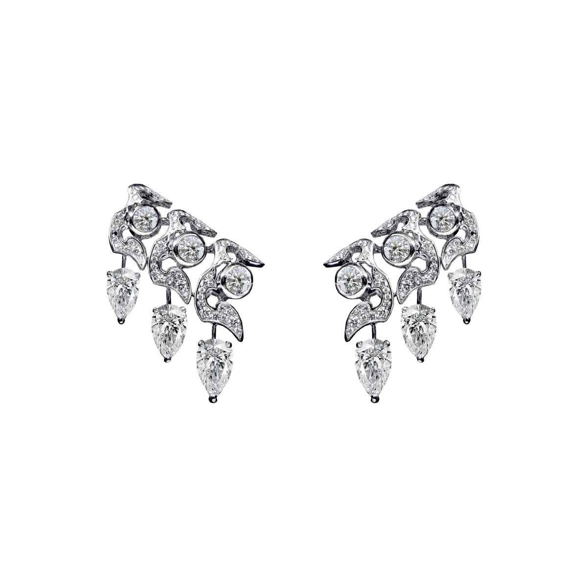 OPHIDIA FULL PAVE DIAMOND EARRINGS WITH 6 PEAR DIAMONDS, WHITE GOLD ORLOV