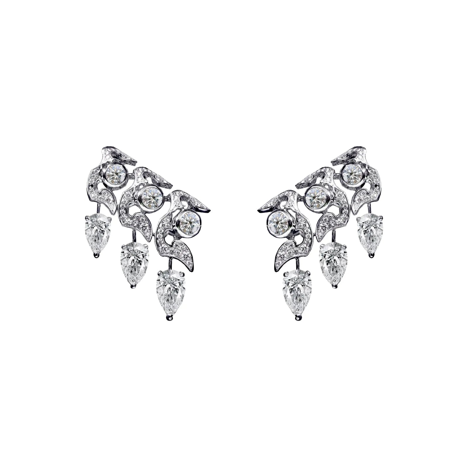 OPHIDIA FULL PAVE DIAMOND EARRINGS WITH 6 PEAR DIAMONDS, WHITE GOLD ORLOV