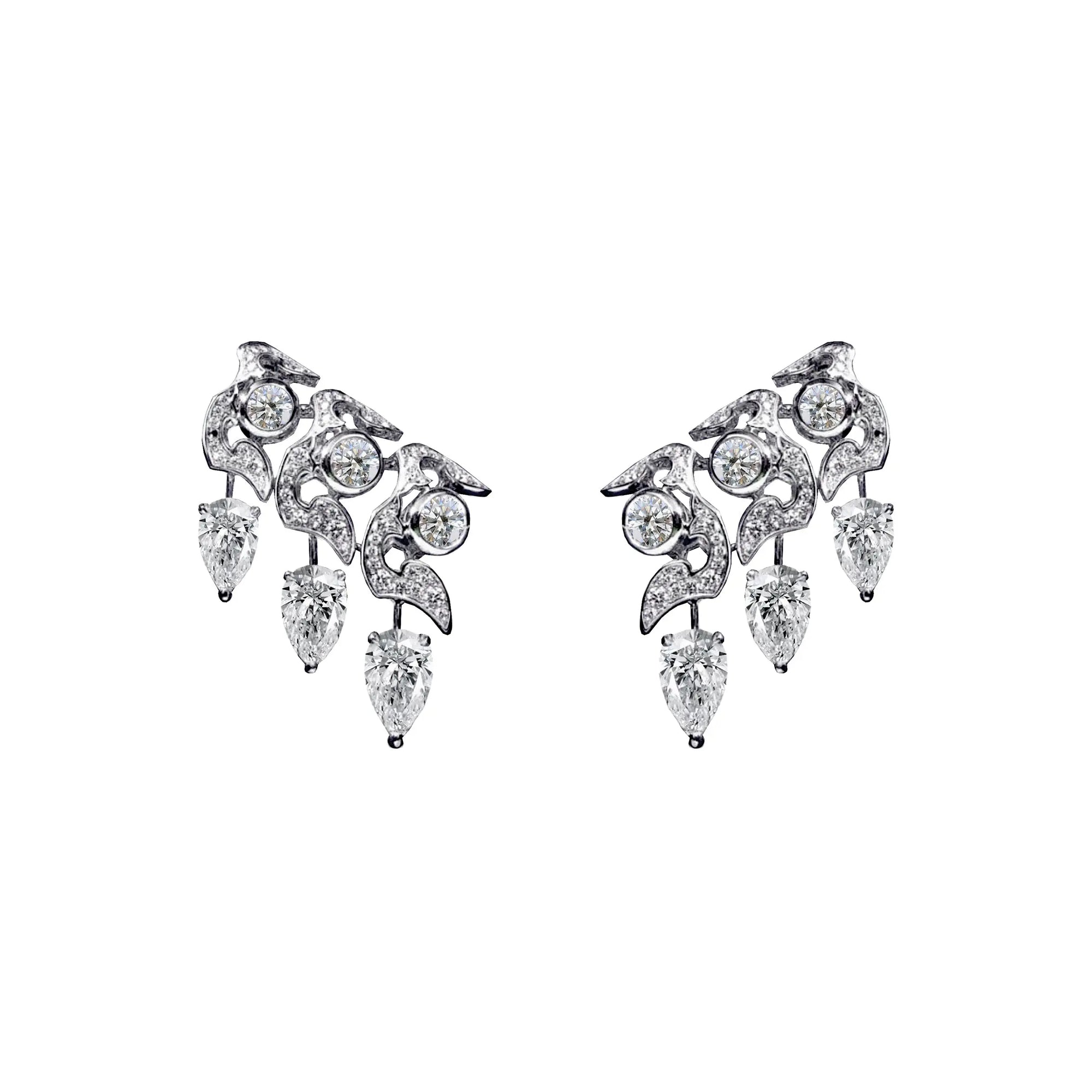 OPHIDIA FULL PAVE DIAMOND EARRINGS WITH 6 PEAR DIAMONDS, WHITE GOLD ORLOV