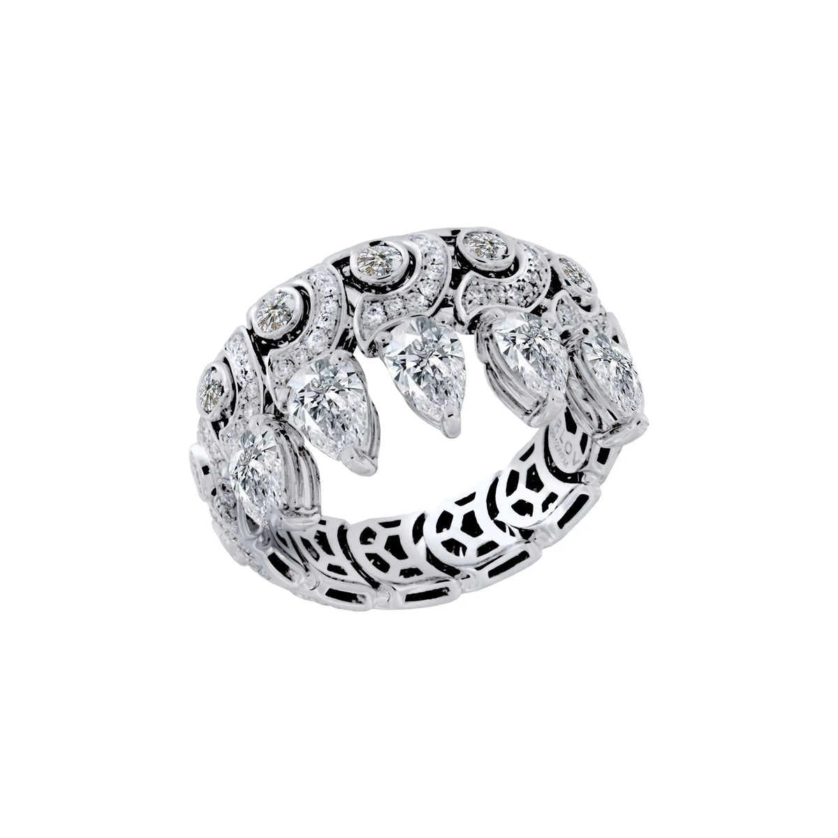 OPHIDIA FULL PAVE DIAMOND RING WITH 5 PEAR SHAPE DIAMONDS, WHITE GOLD ORLOV