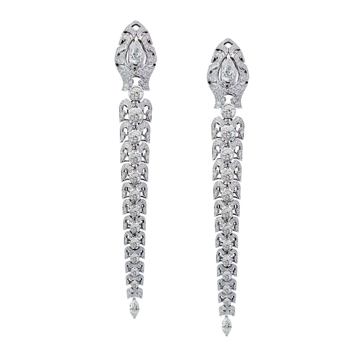 OPHIDIA LONG FULL PAVE DIAMOND EARRINGS, WHITE GOLD ORLOV