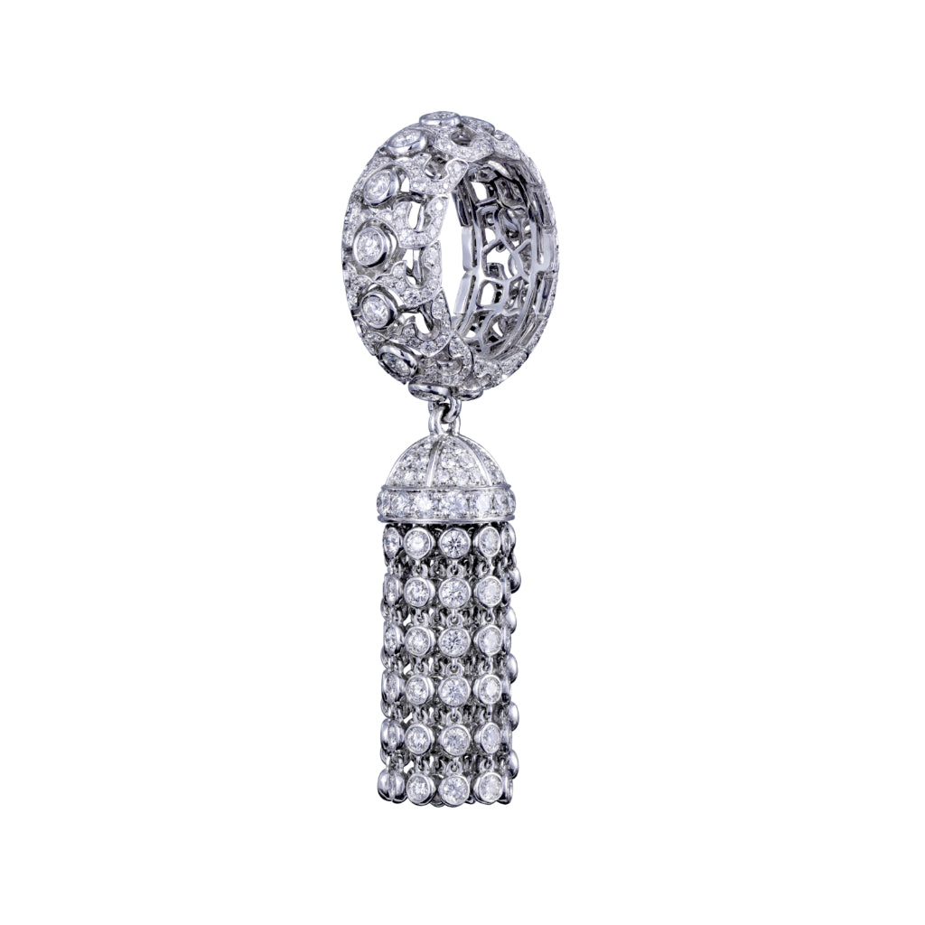 OPHIDIA TASSEL FULL PAVE DIAMOND RING, WHITE GOLD