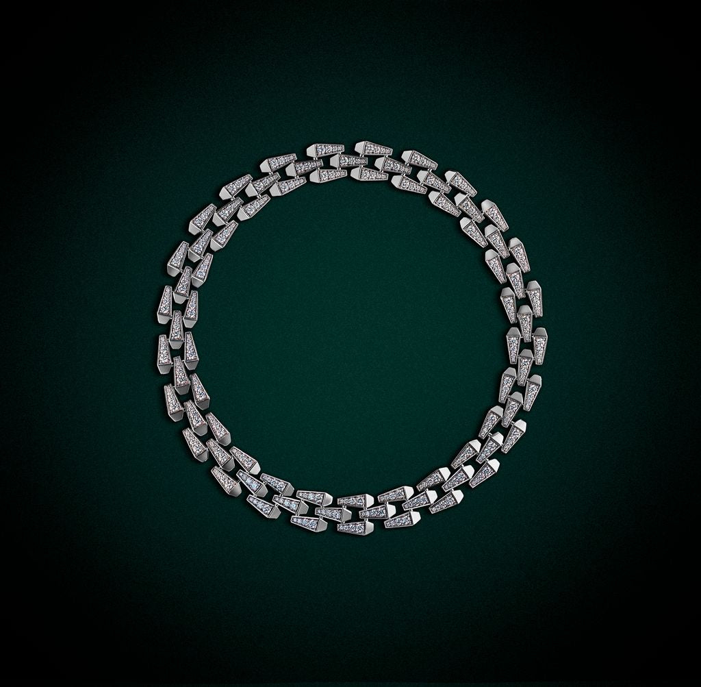 SPIKE 3 ROW FULL PAVE DIAMOND NECKLACE, WHITE GOLD