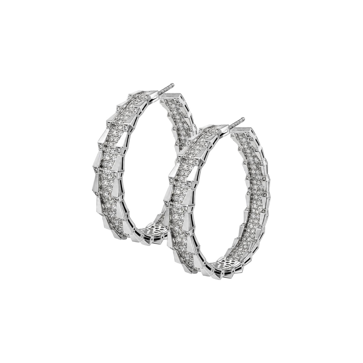 SPIKE DOUBLE ROW FULL PAVE DIAMOND LARGE HOOPS, WHITE GOLD