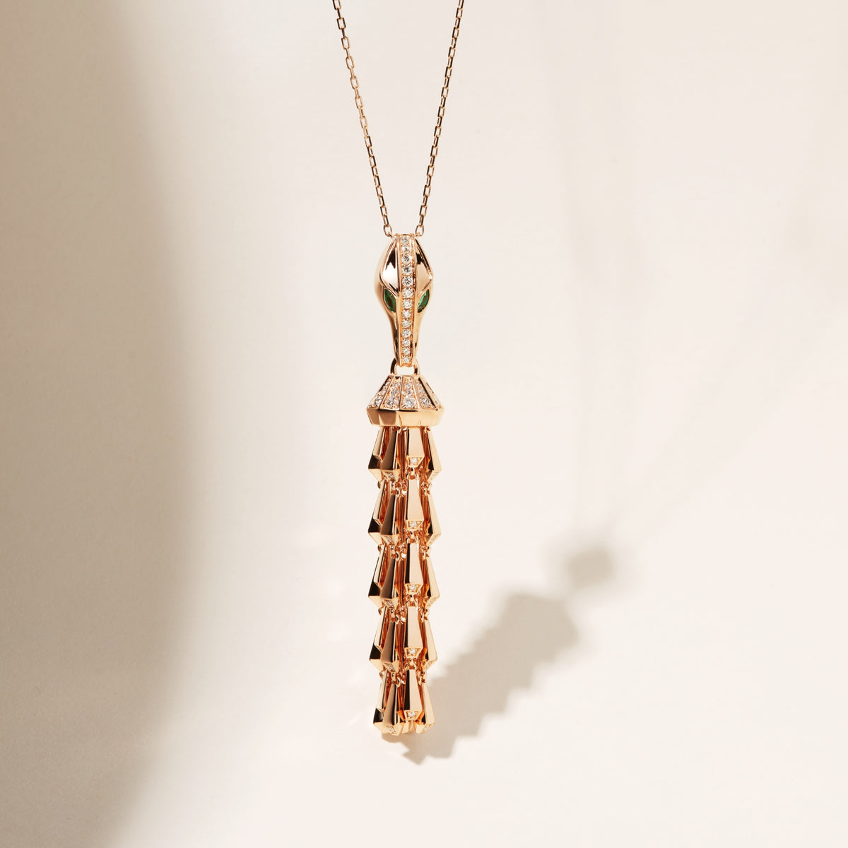SPIKE CROCO TASSEL LIGHT PAVÉ DIAMOND PENDANT, ROSE GOLD