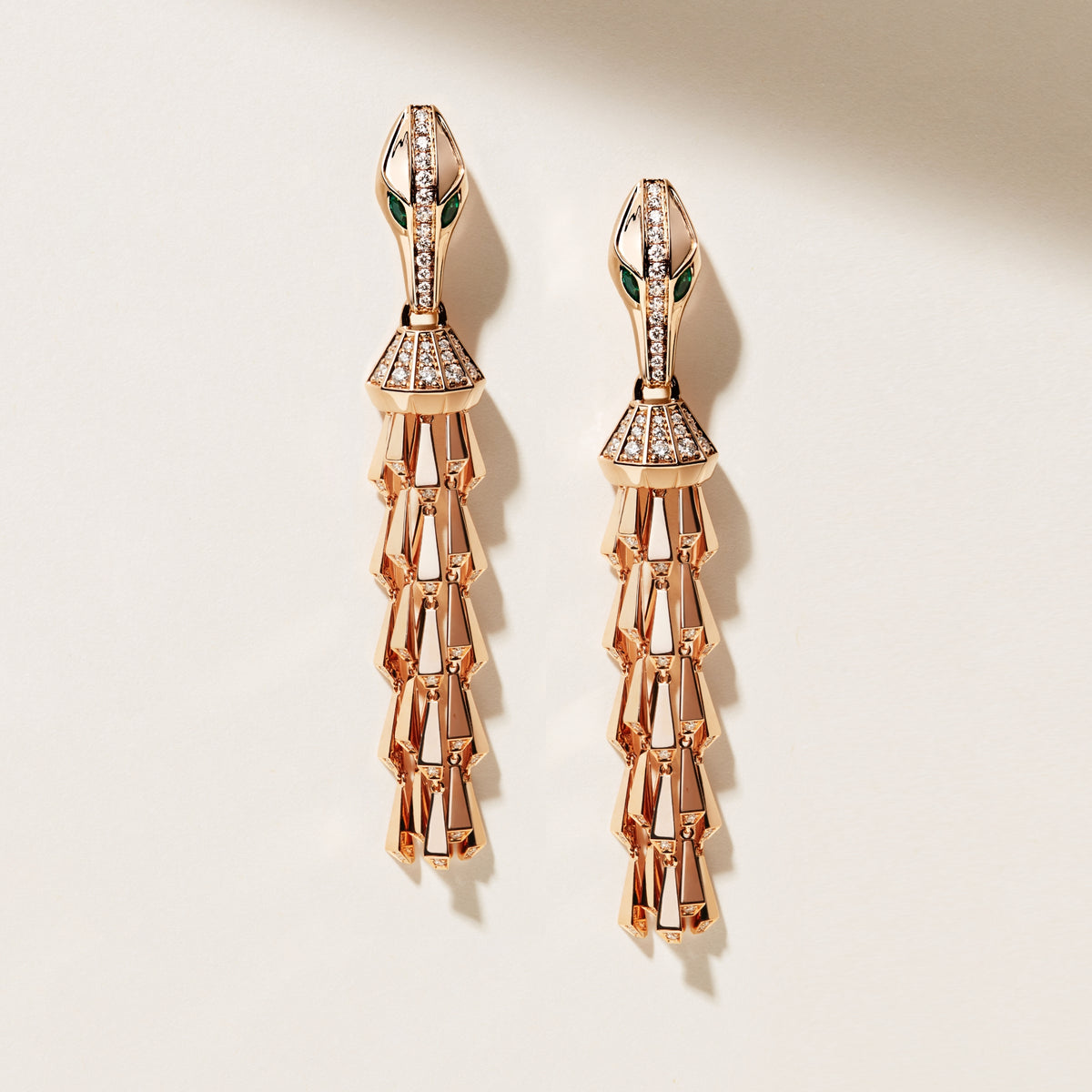 SPIKE CROCO TASSEL LIGHT PAVÉ DIAMOND EARRINGS, ROSE GOLD
