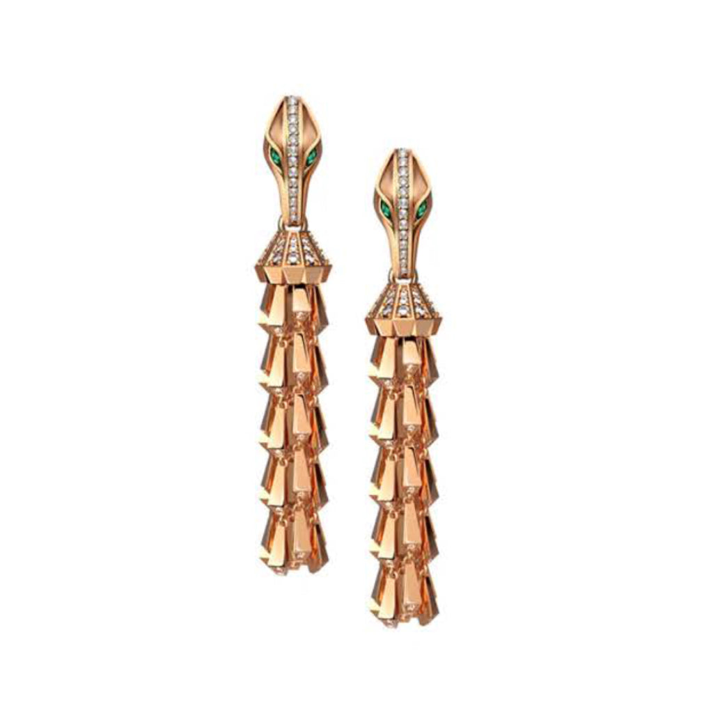 SPIKE TASSEL EARRINGS HALF DIAMOND SET ROSE GOLD | Earring | 18K rose gold, crocodream, diamonds, earring, spike, tassel | ORLOV