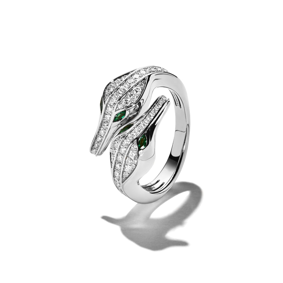 CARESSE DE CROCO DOUBLE HEAD FULL PAVE DIAMOND RING, WHITE GOLD