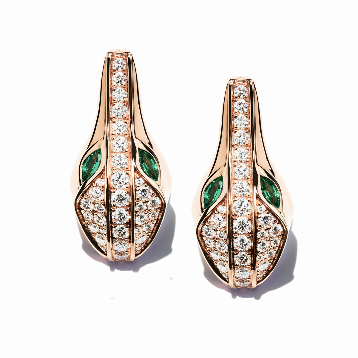SPIKE LARGE CROCO HEAD FULL PAVE DIAMOND EARRINGS, ROSE GOLD