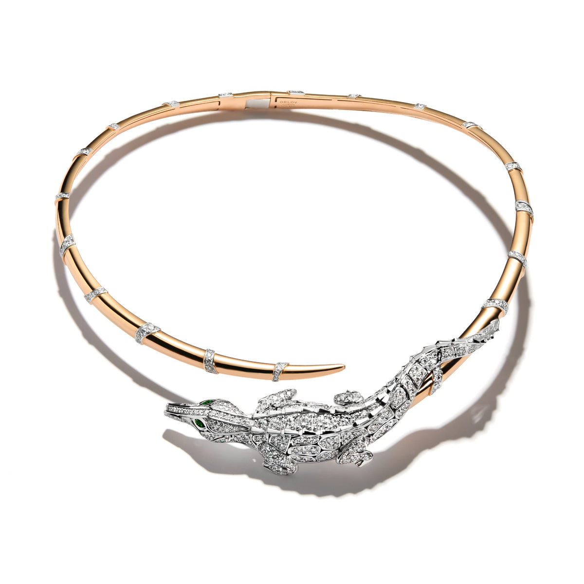 CARESSE DE CROCO FULL PAVE DIAMOND CHOKER, WHITE AND ROSE GOLD
