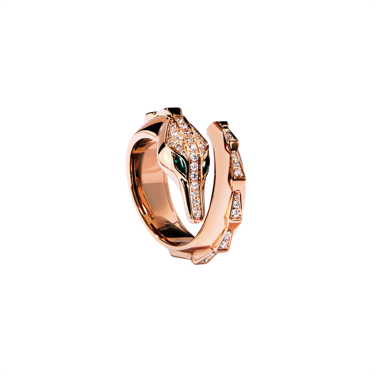 SPIKE SIGNATURE CROCO HALF PAVÉ DIAMOND RING, ROSE GOLD