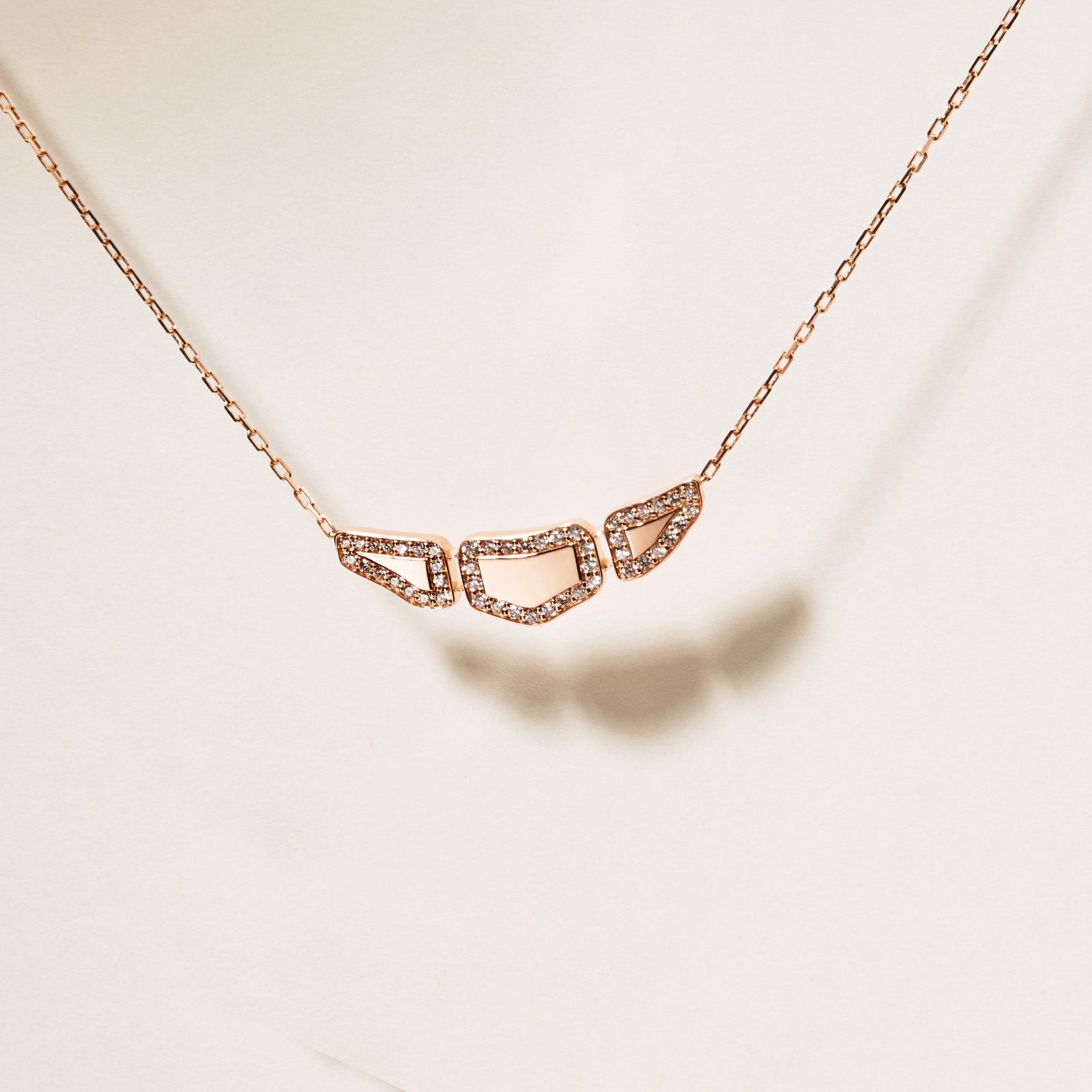 SKIN DIAMOND PENDANT 3 ELEMENTS ROSE GOLD | Necklace | 18K rose gold, crocodream, diamonds, Necklace, pendant, skin | ORLOV