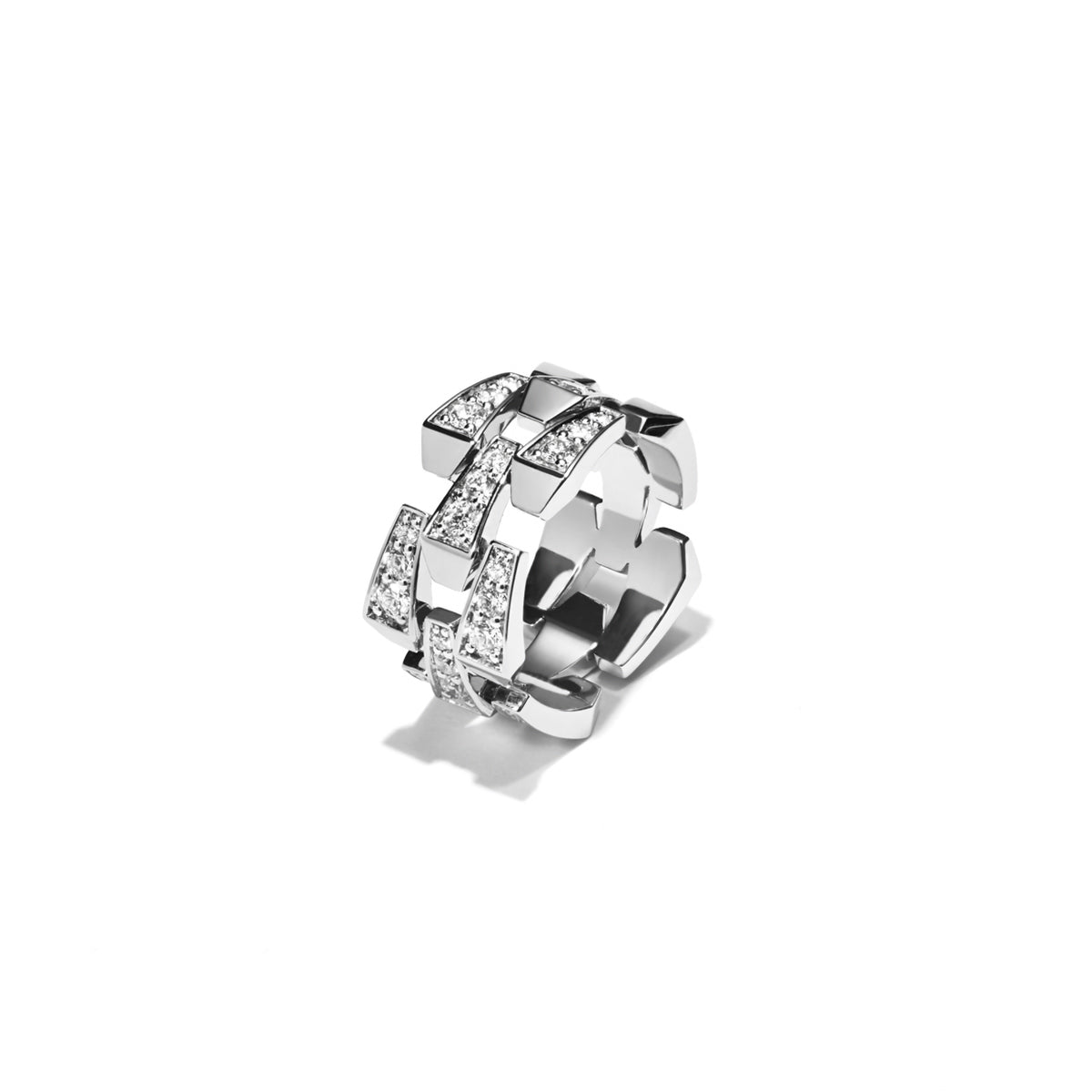 SPIKE 3 ROW FULL PAVÉ DIAMOND RING, WHITE GOLD