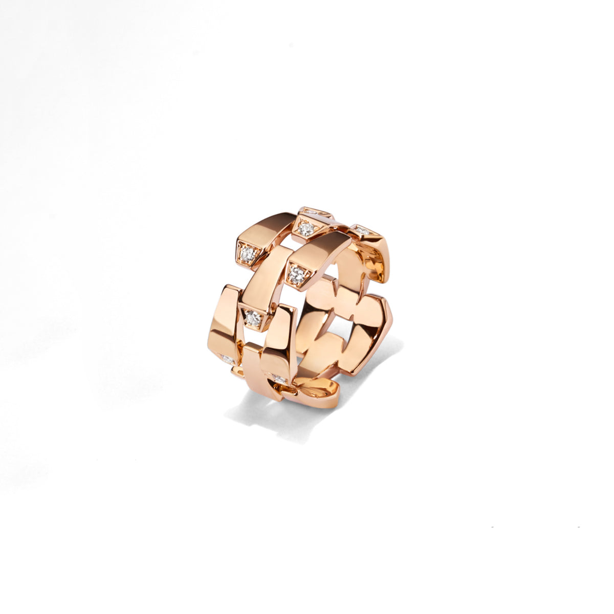 SPIKE 3 ROW LIGHT PAVE DIAMOND RING, ROSE GOLD
