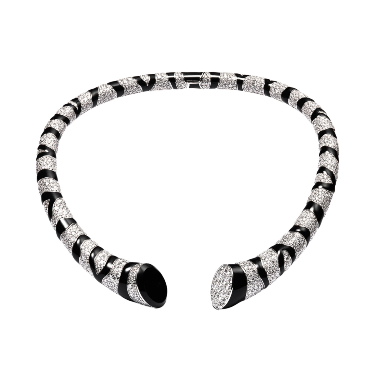 LA SAVANE FULL PAVE DIAMOND ONYX AND ENAMEL CHOKER, WHITE GOLD