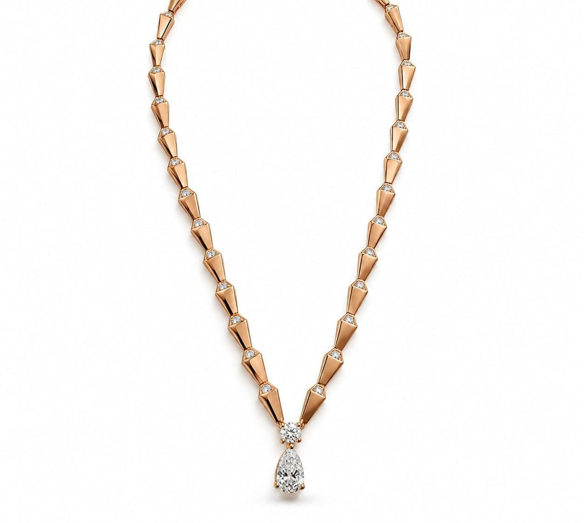 SPIKE CHAIN LIGHT PAVÉ DIAMOND NECKLACE, ROSE GOLD