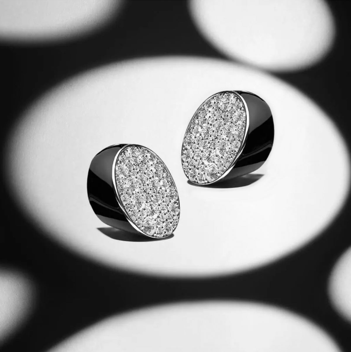 LA SAVANE FULL PAVE DIAMOND ENAMEL STUDS, WHITE GOLD