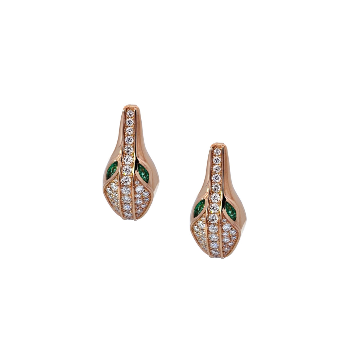 SPIKE CROCO HEAD FULL PAVE DIAMOND EARRINGS, ROSE GOLD