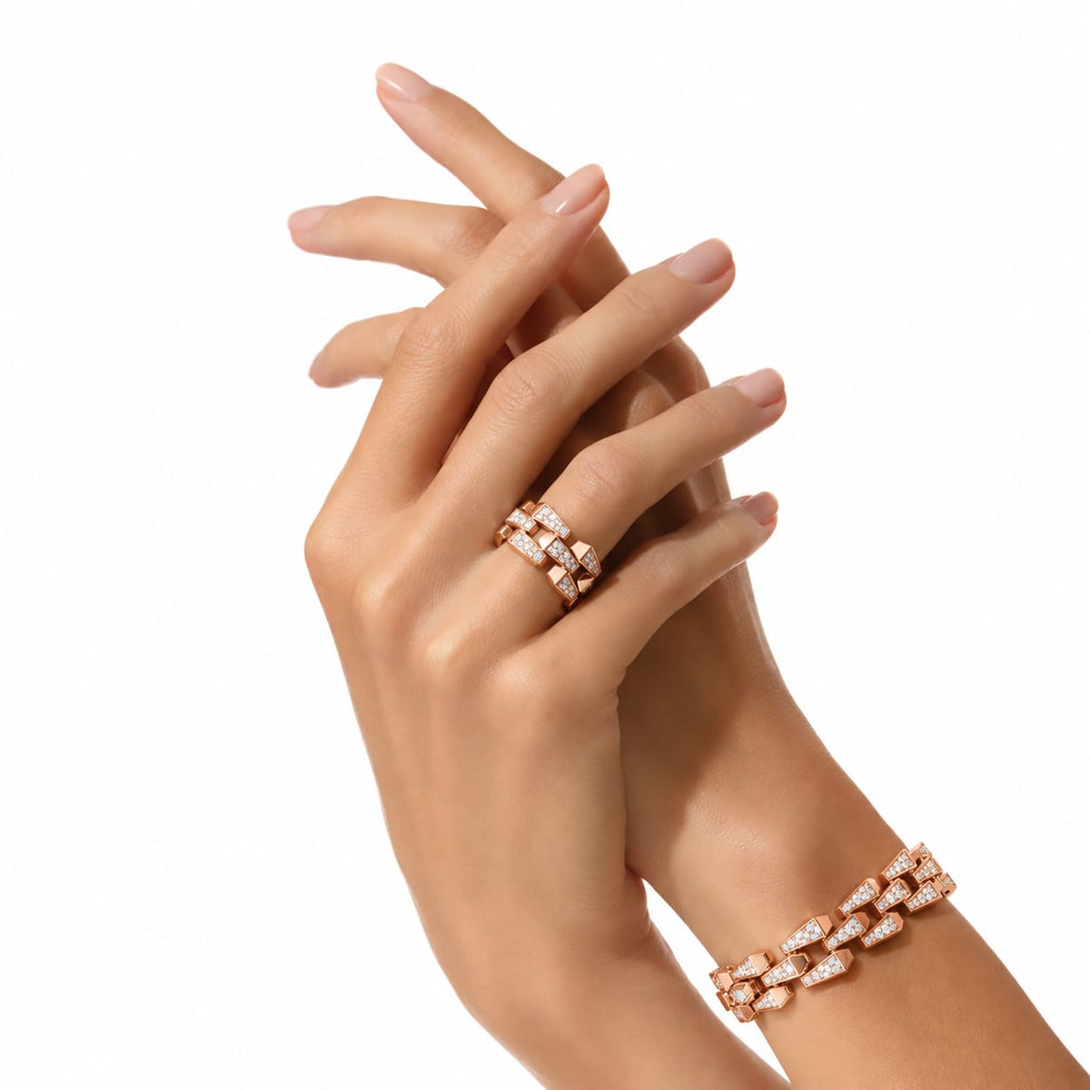 SPIKE 3 ROW FULL PAVE DIAMOND BRACELET, ROSE GOLD