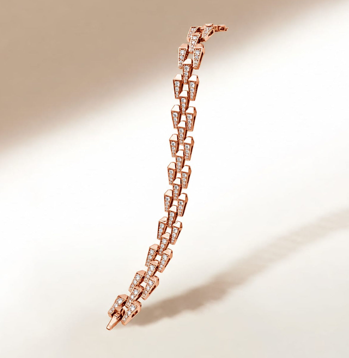 SPIKE LARGE 3 ROW FULL PAVE DIAMOND BRACELET, ROSE GOLD