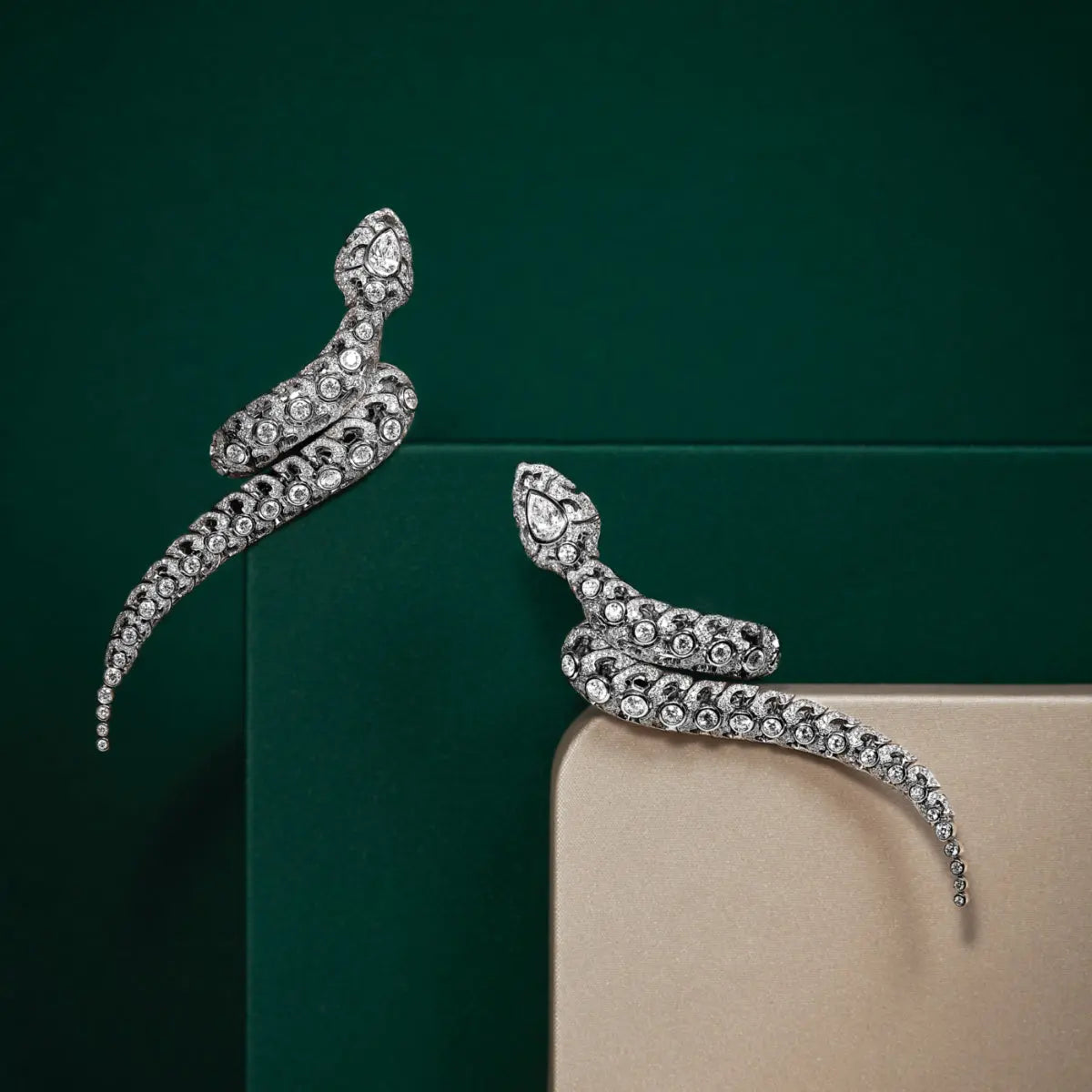 SERPENTES FULL PAVE DIAMOND EARRINGS, WHITE GOLD ORLOV