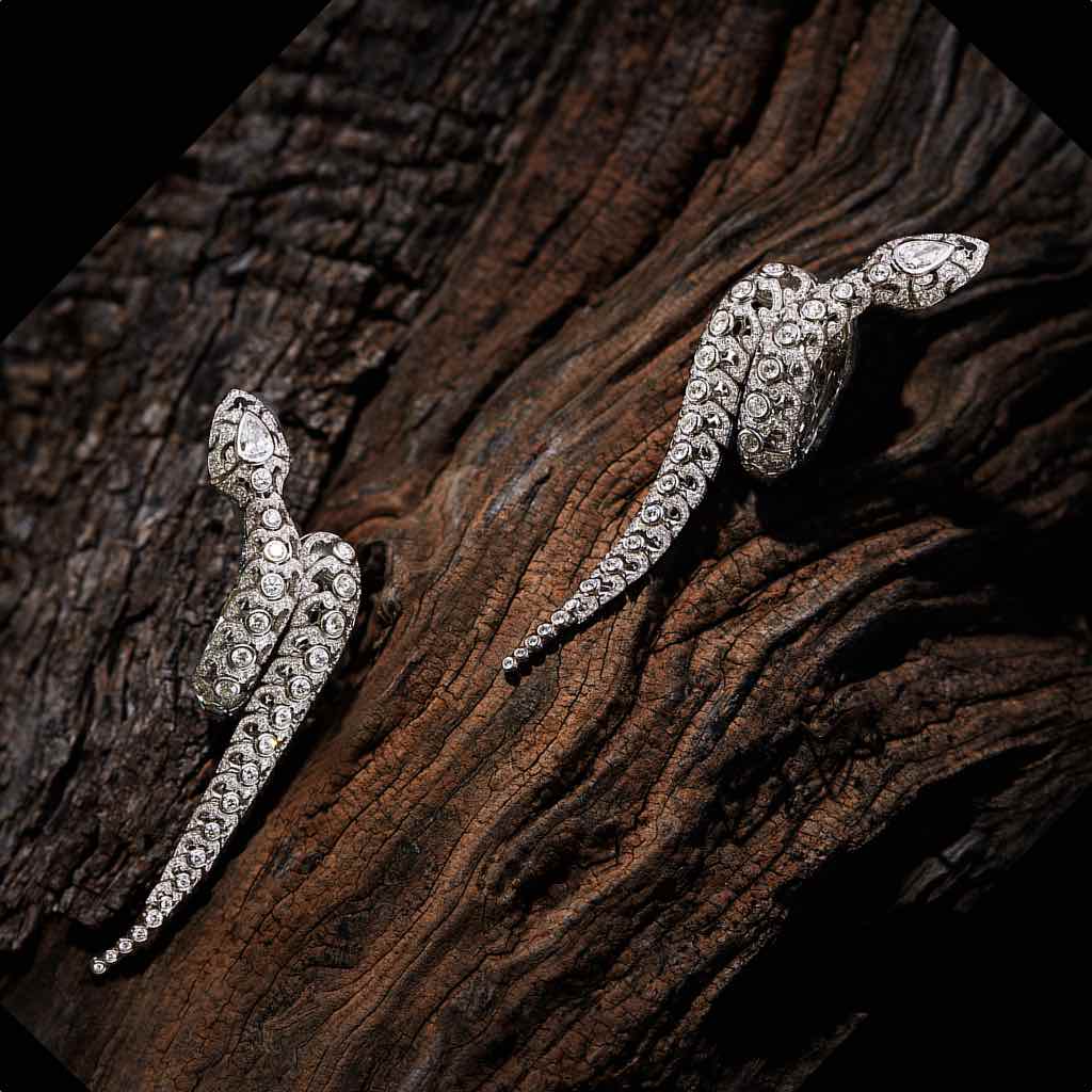 SERPENTES FULL PAVE DIAMOND EARRINGS, WHITE GOLD ORLOV